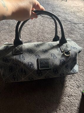 Dooney & Bourke Black DB Logo Barrel Satchel with Leather Trim